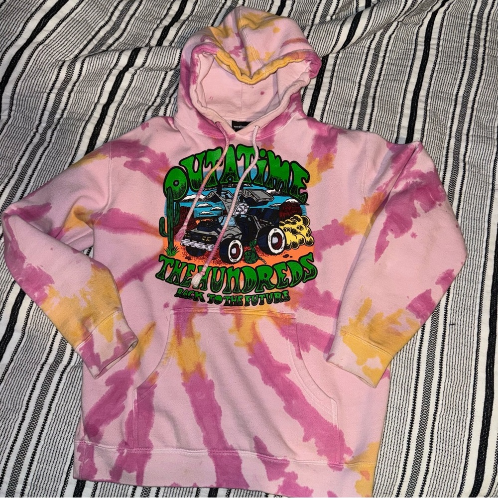 The Hundreds "Back to the Future Outatime" tie-dye hoodie in pink
